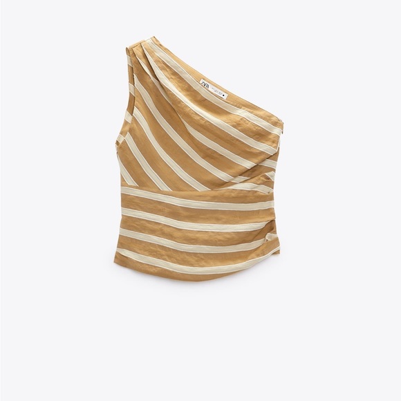 Zara ASYMMETRIC JACQUARD TOP. Toffee. Size XS. New with Tags. - Picture 5 of 7